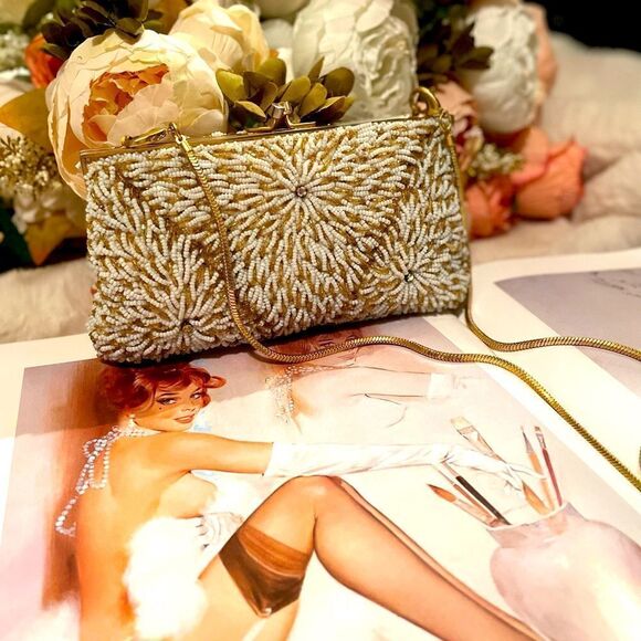 ♥️ Stunningly gorgeous seed bead vintage Walborg purse, 1950s-60s - Picture 1 of 10